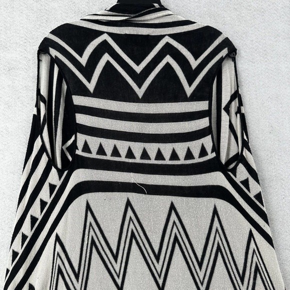 T/O Long Line Seater Vest SMALL Duster Black & White Geometric Sleeveless Boho‎ - Picture 7 of 13